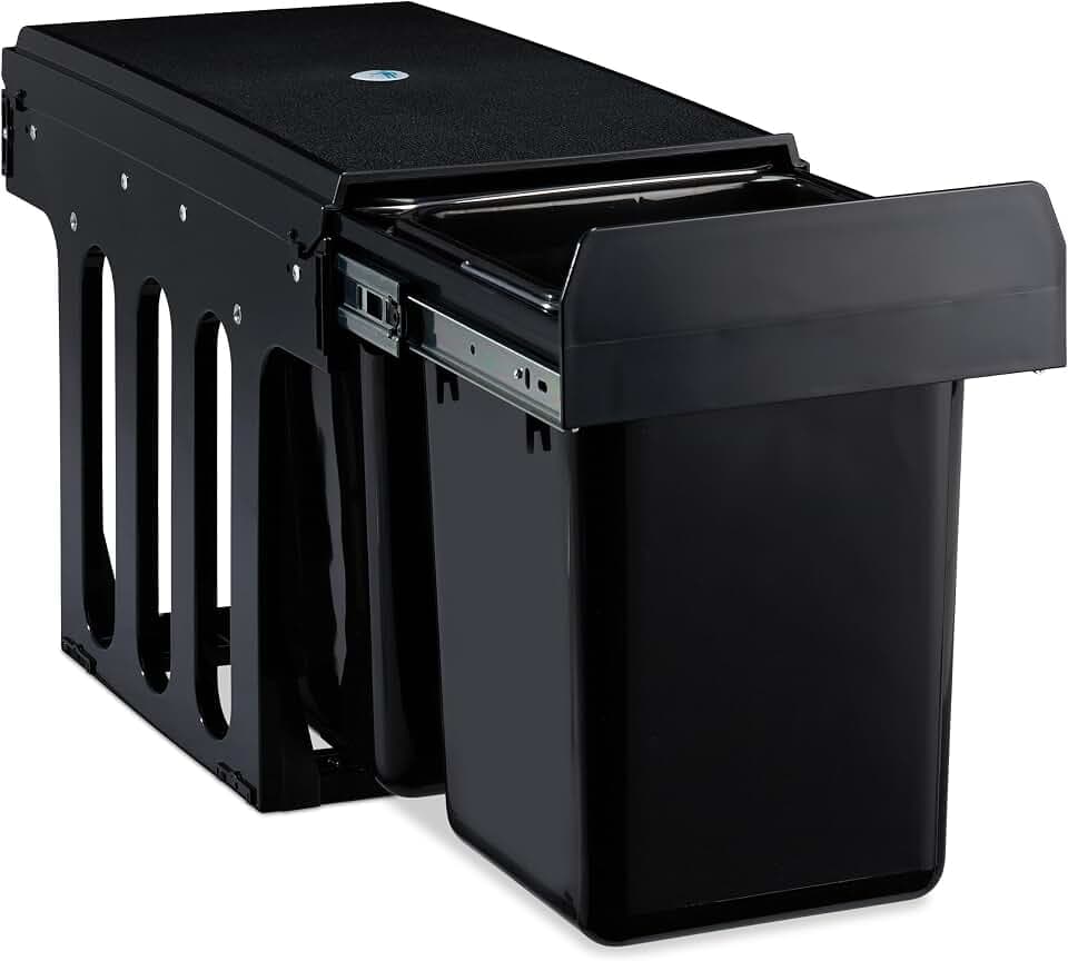 Relaxdays Einbaumülleimer 2-Fach, ausziehbarer Küchenmülleimer für Unterschrank, 2x8 Liter, 35,5 x 25 x 47 cm, schwarz
