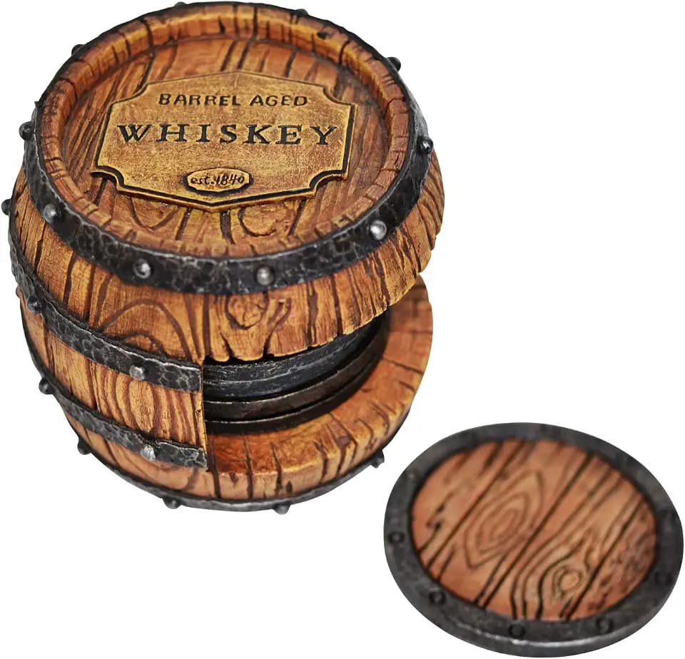 Bier- und Whiskyglas-Untersetzer mit Halter für Männerhöhle, 5 Stück, Whiskey-Bourbon-Fass, einzigartige Dekoration für Zuhause, Bar, Dekoration und Zubehör, Heimdekoration für Esszimmer