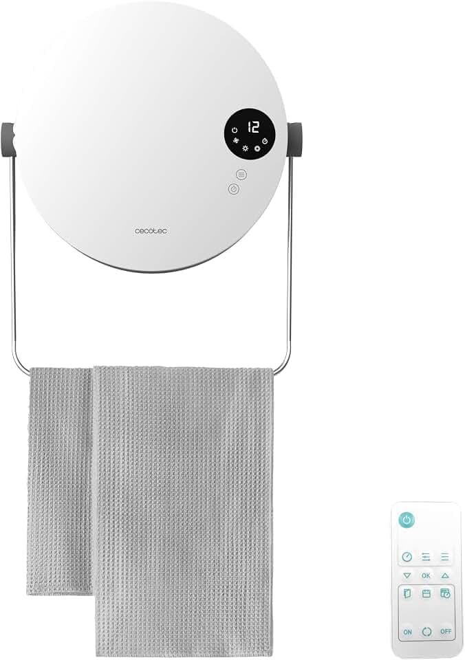 Cecotec ReadyWarm Handtuchwärmer aus Keramik, zur Wandmontage, 2000 W, 2 Stufen, LED, Touch-Steuerung, Fernbedienung, Timer, IP22, elegantes Design, Sicherheit, ideal für Badezimmer