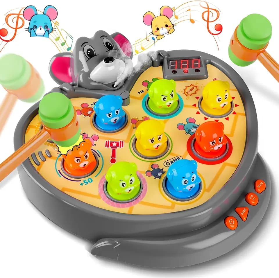 YOOHBERRYS Whack Spiel, Schlag den Maulwurf, Hammer Spiel mit 5 Spielmodi, 9 Musik, 2 Hämmern, Montessori Lernspielzeug Spielzeug für Kleinkinder und Kinder ab 3 4 5 6 Jahren