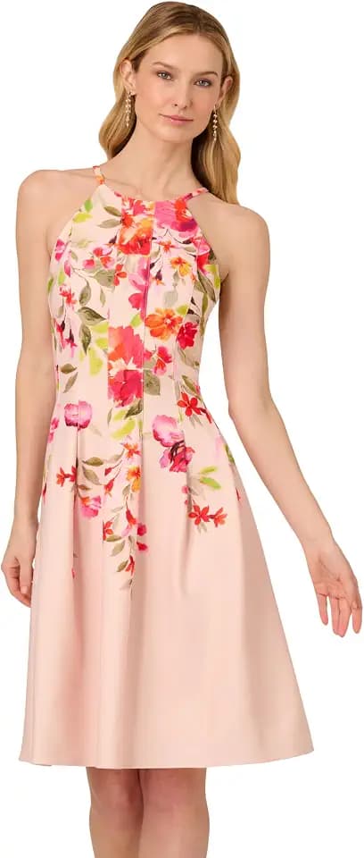 Adrianna Papell Floral Border Short Dress