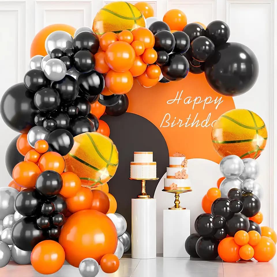 Basketball Balloon Arch kit Black Orange Metallic Silver Balloons Garland Arch Sports Themed Party Balloon Basketballs Party Decoration for Sport Theme Party all Star Space Jam Birthday Decor