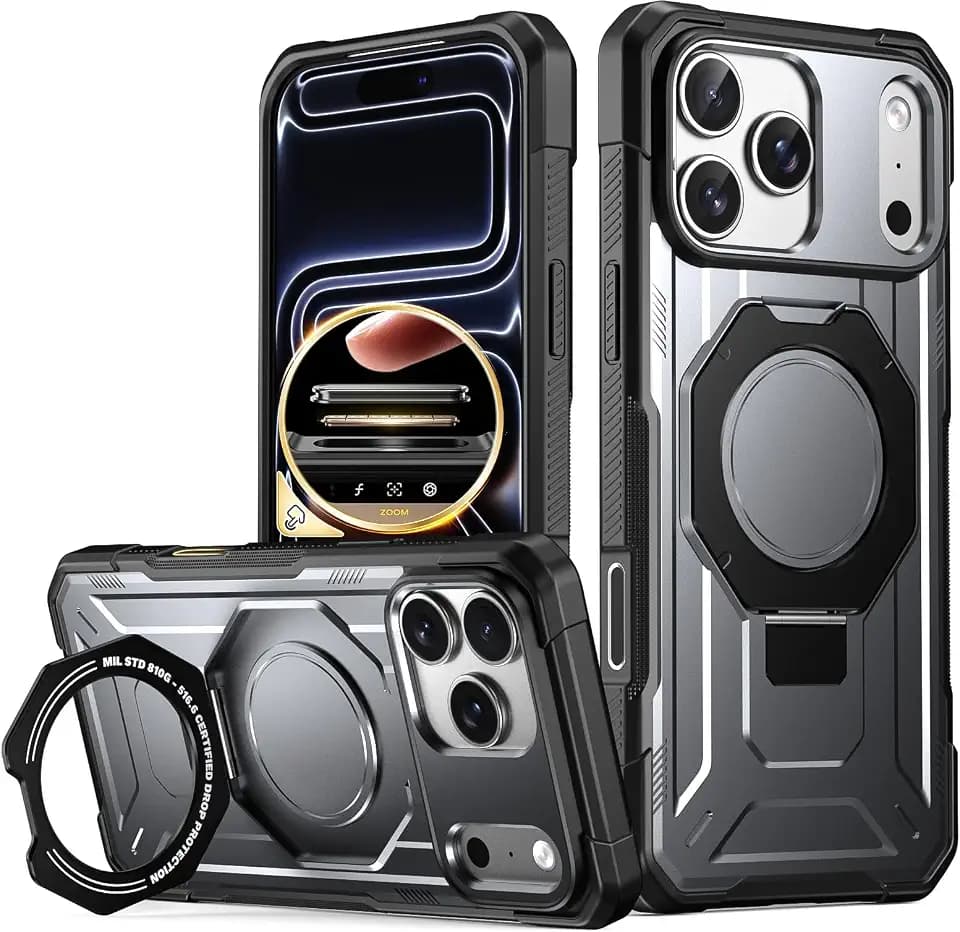 Poetic Spartan Case with Ring Stand for iPhone 17 Pro Max, [Camera Control Button][Magsafe Compatible], Full Body Rugged Shockproof Protective Cover Case, Metallic Gun Metal