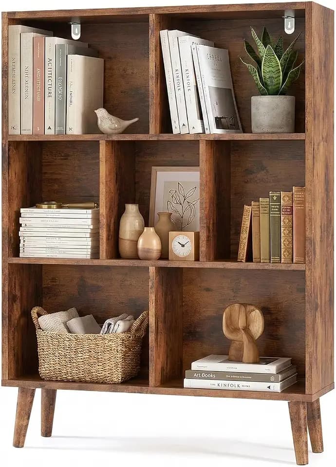 DUMOS Cube Bookshelf 3 Tier, Wooden Bookcase with Legs Storage Organizer