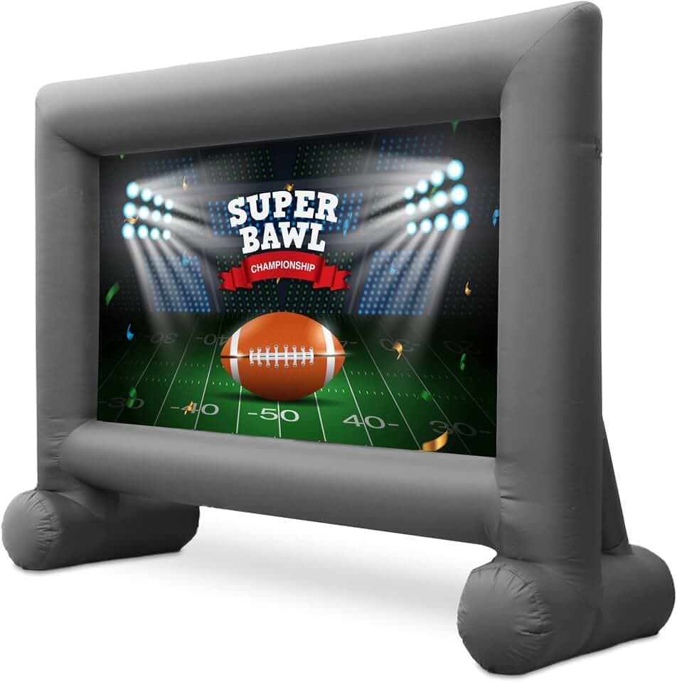 14 Feet Inflatable Outdoor and Indoor Theater Projector Screen with Built-in Blower - Includes Tie-Downs and Storage Bag - Supports Front and Rear Projection