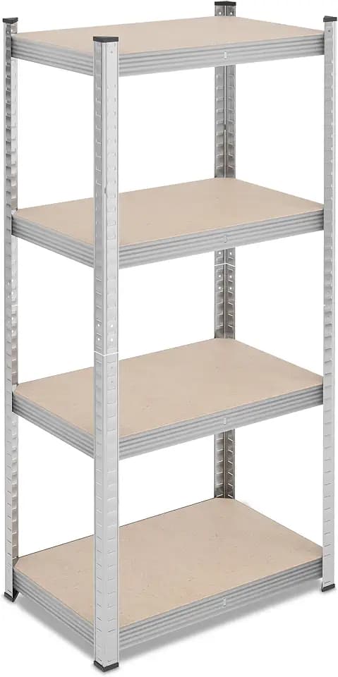 Relaxdays Schwerlastregal, HxBxT: 138x60x40 cm, 200 kg, Stahl, 4 Ebenen, Lagerregal, Keller, Garage, zum Stecken, Silber