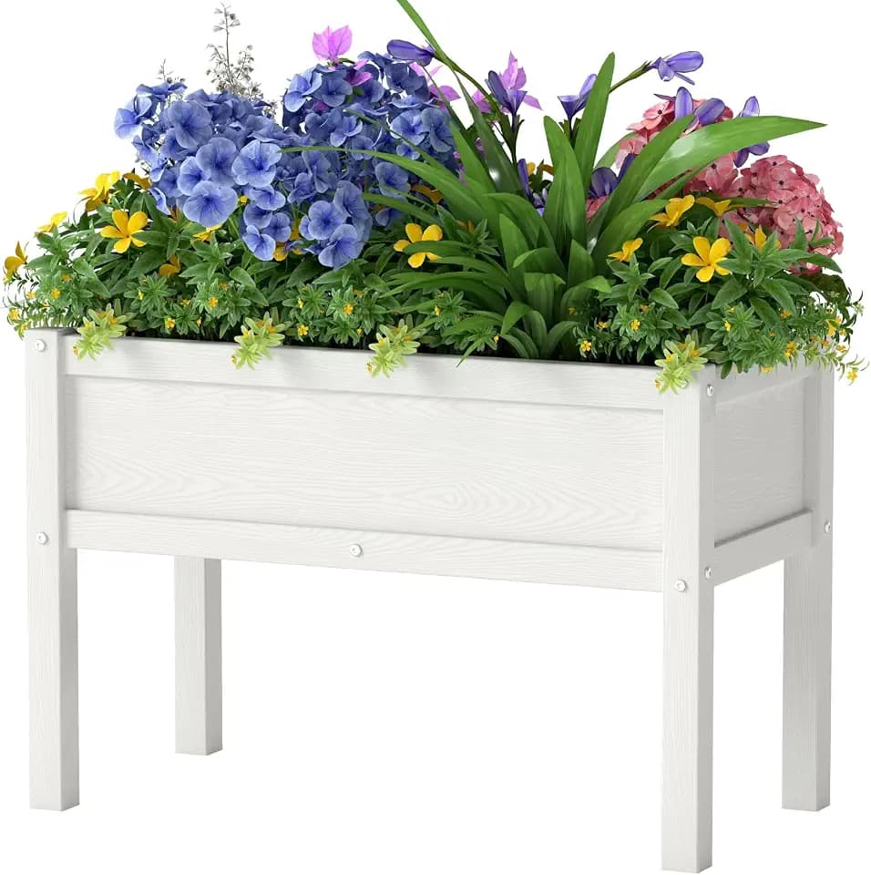 Small HDPE Raised Garden Bed, Elevated Planter Box with Legs, Outdoor All-Weather Planter Raised Beds for Seeds, Herbs, Flowers, Vegetables (White)