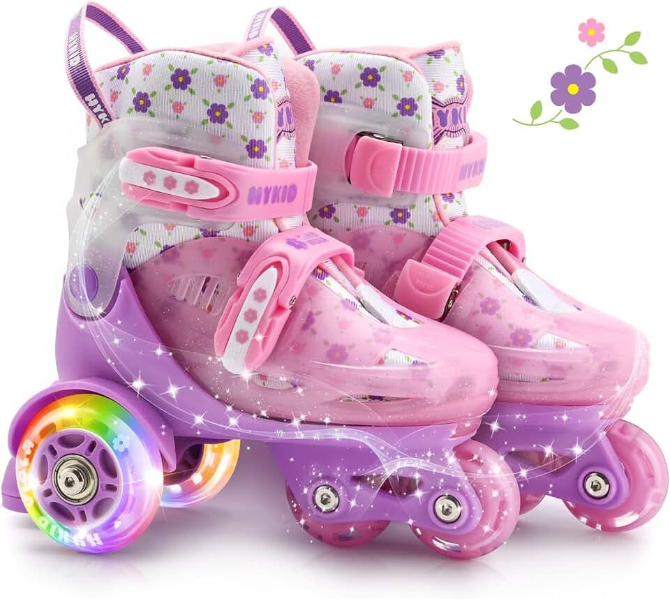 Rollschuhe Kinder,4 verstellbare Größen,Stabile und Sichere 3-Punkt-Konstruktion,Mädchen-Rollschuhe für Anfänger mit atmungsaktivem Obermaterial,Leicht und Lustig