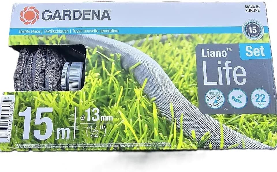Gardena Liano Life Textilschlauch 1/2 Zoll, 15m Set: Hochflexibler Gartenschlauch aus Textilgewebe, mit PVC-Innenschlauch, kein Abknicken, leichtgewichtig, wetterbeständig (18445-20)