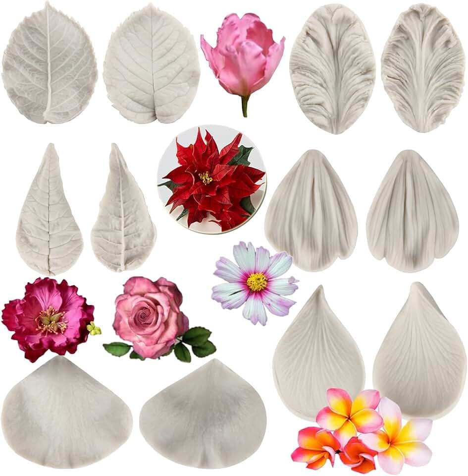 Sijiangmold Flower Silicone Veining Mold Rose Veined Fondant Mold Set of 6