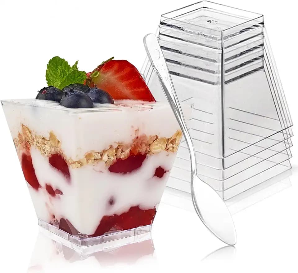 3.5 oz Plastic Dessert Cups with Spoons, 30 Pack