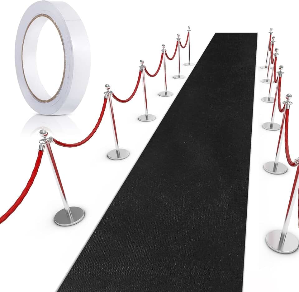 Shappy Black Carpet Runner Rug for Party 55gsm Black Runner for Prom Thickness with Carpet Tape Hallway Rug for Graduate Wedding Party Dance Floor Outdoor Accessories (4 x 16.4 Feet)