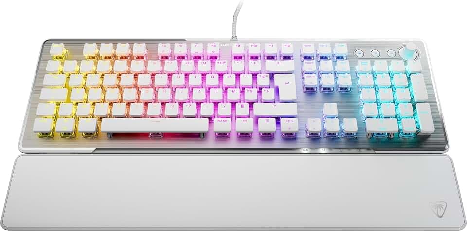 Turtle Beach Vulcan II Gaming-Tastatur, mechanische Schalter Titan II, Tasten mit RGB-Hintergrundbeleuchtung, abnehmbare Handgelenkauflage, Weiß, AZERTY