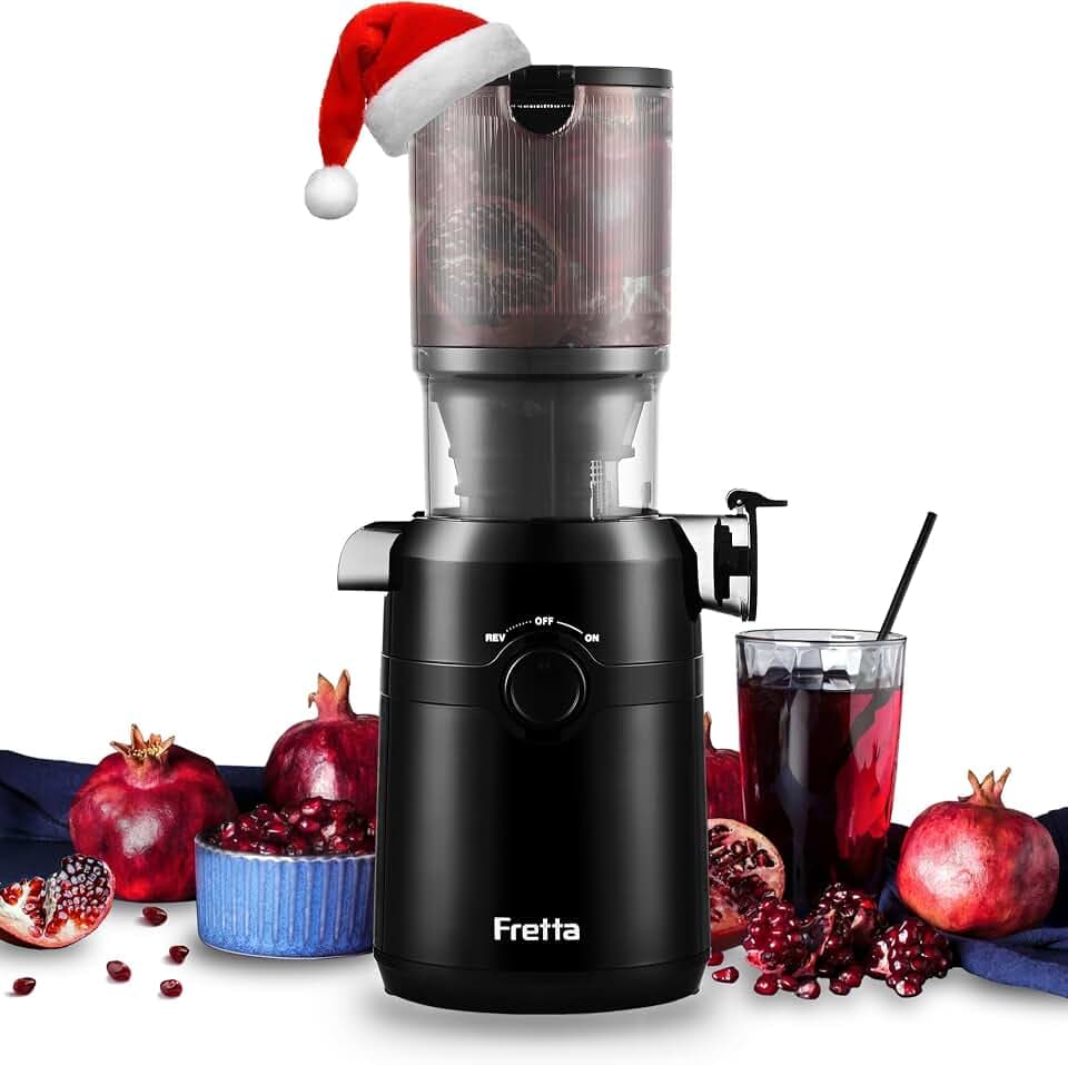 Fretta Entsafter Slow Juicer, 200W mit 108 mm großem Einfüllschacht für ganze Gemüse und Obst BPA-frei Tritan-Material | Einfache Reinigung(Schwarz)