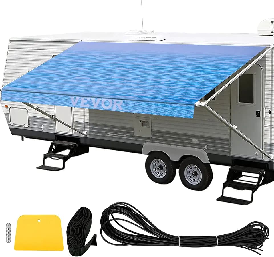 VEVOR 20' RV Awning, Vinyl Fabric, Ocean Blue Fade, 15oz Weather Shield, Easy Install, Compatible with Major Brands