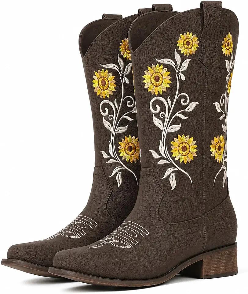 IUV Cowboy Boots For Women Sunflower Square Toe Western Cowgirl Boots