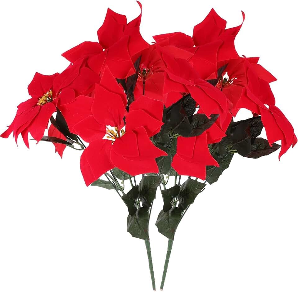 2 Stück Faux künstliche rote Weihnachtsstern Weihnachtsbaum Weihnachten Blumenstrauß Herzstück Ornament für Büro Weihnachtsschmuck