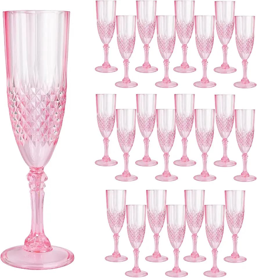 24 Pcs Pink Plastic Champagne Flutes, Reusable Champagne Glass