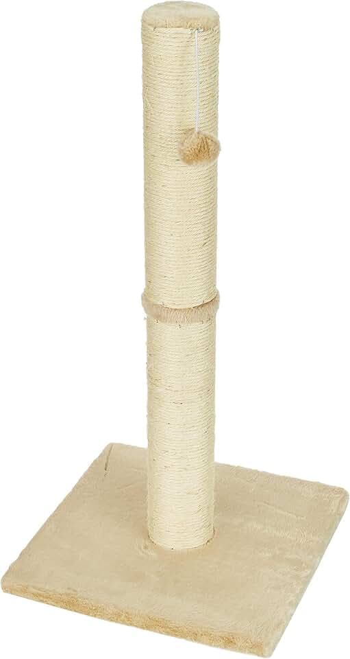 Kerbl Pet Kratzsäule Opal Maxi | Beige, 38 × 38 × 78 cm, Kratzsäule mit Natursisal und Plüschball für kleine bis normalgroße Katzen