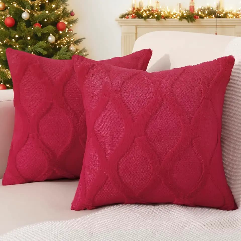decorUhome Fall Faux Fur Red Throw Pillow Covers 16x16 Set of 2