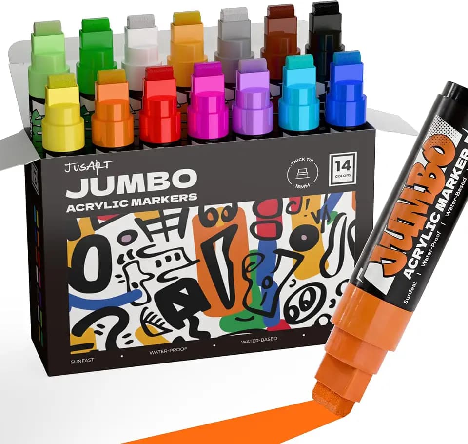 14 Colors Jumbo Poster Markers, 15mm Wide 3-in-1 Tip