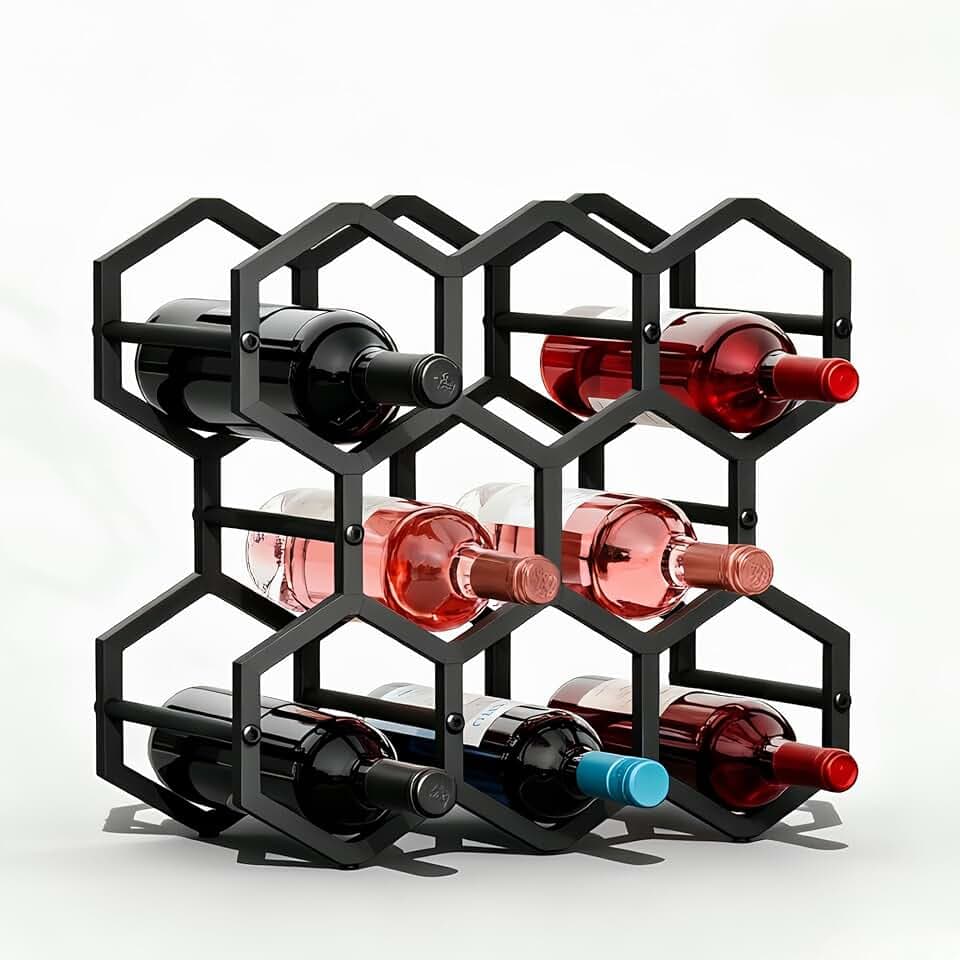 3-Tier Hexagon Metal Countertop Wine Rack, 8 Bottles Tabletop Wine Bottle Holder Stand for Cabinet Pantry, Indoor Outdoor Home Bar Storage Organizer
