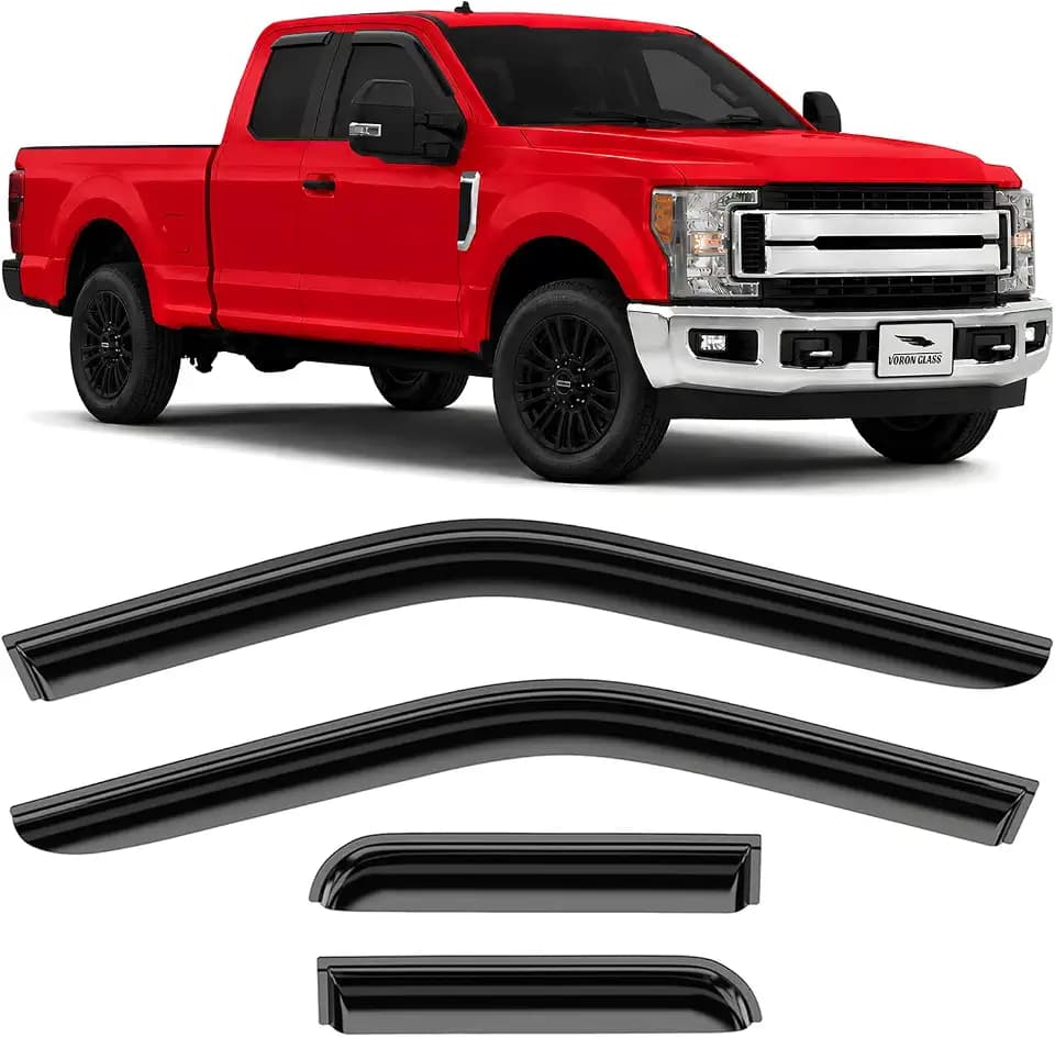 Voron Glass Tape-on Extra Durable Rain Guards for Ford F250 to F550 Super Duty 2017-2026 SuperCab, Window Deflectors, Vent Window Visors, 4 Pieces - 100813