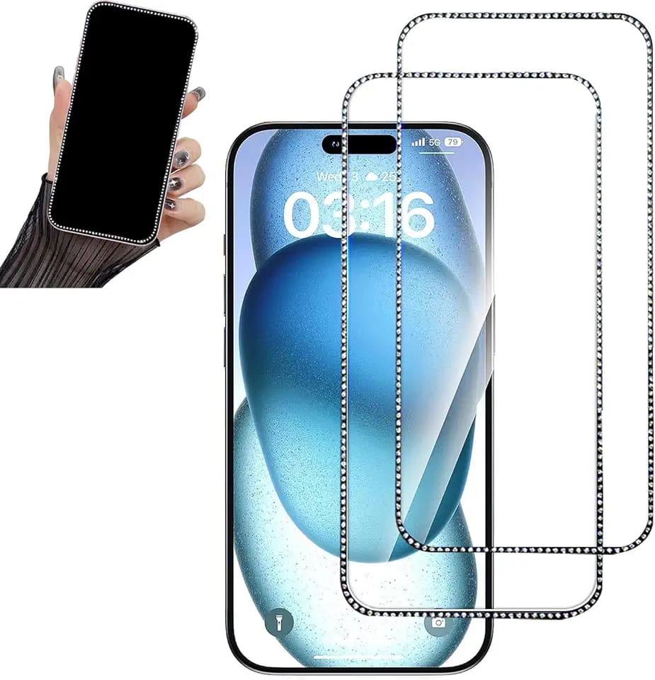 2PCS Glitter Screen Protector Suit for iPhone 17 Promax/iPhone 16 Pro Max,Diamond Bling Shiny Sparkling Tempered Glass Suit for iPhone 17 Promax/iPhone 16 Pro Max 6.9 Inch