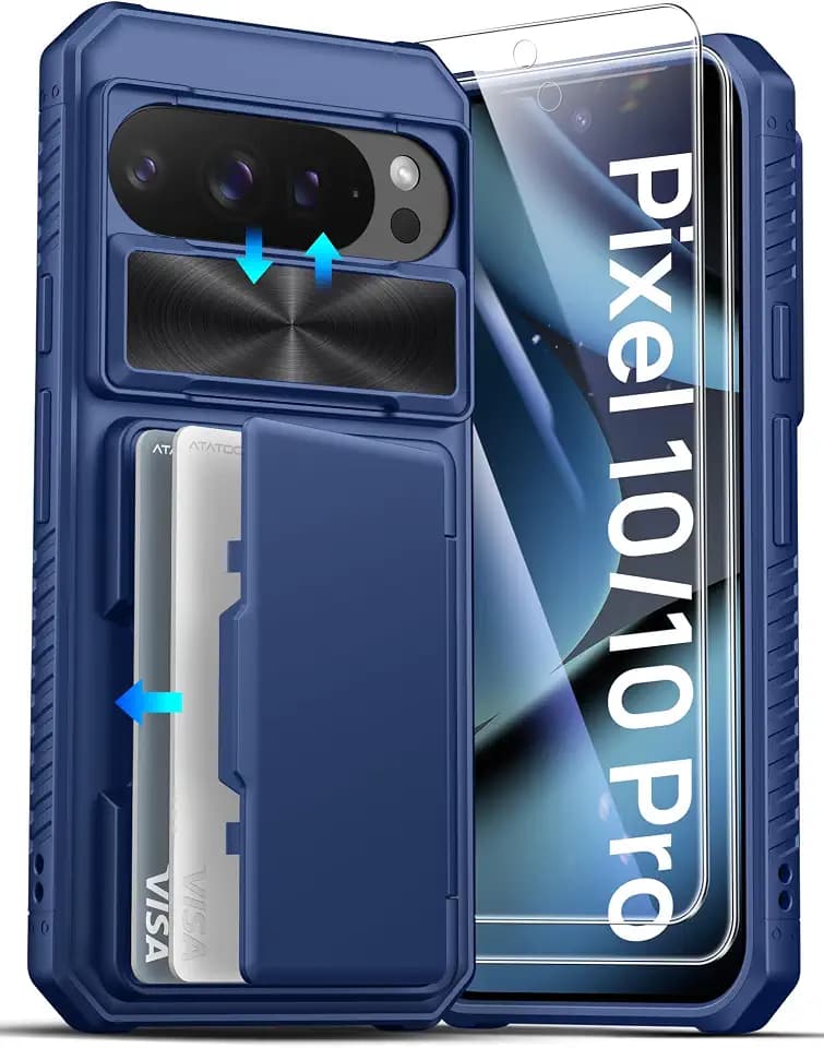 ATATOO for Google Pixel 10/10 Pro Case Wallet, 2X Screen Protector, Blue