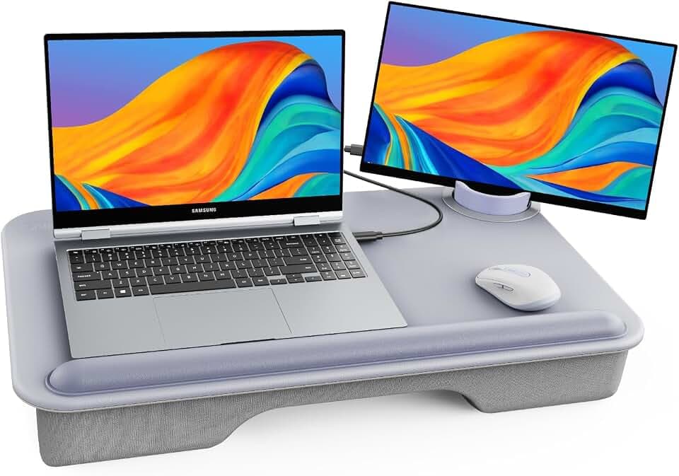 SAIJI Laptop Lap Desk with External Monitor Holder Fits Up to 17" Laptops