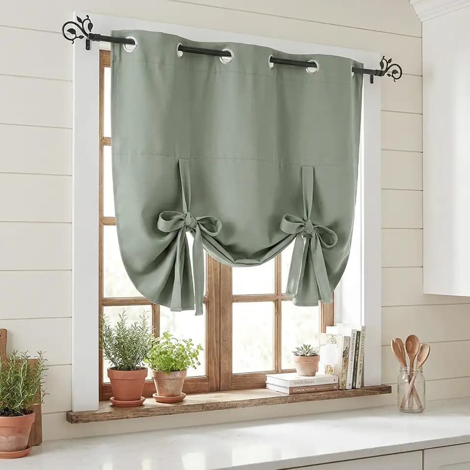 Pony Dance Blackout Shades for Windows - Tie Up Curtains and Valances Set Roman Balloon Blind Grommet Top for Kitchen/Bathroom/Bedroom/Bay, 1 Piece, 46 x 63 inches (W x L), Sage Green