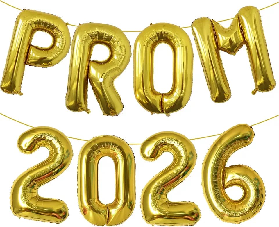 KALOR Gold Prom 2026 Banner Balloons, 32 Inch Mylar Foil letter Graduation Balloons Grad Decoration for Graduation Party Decorations