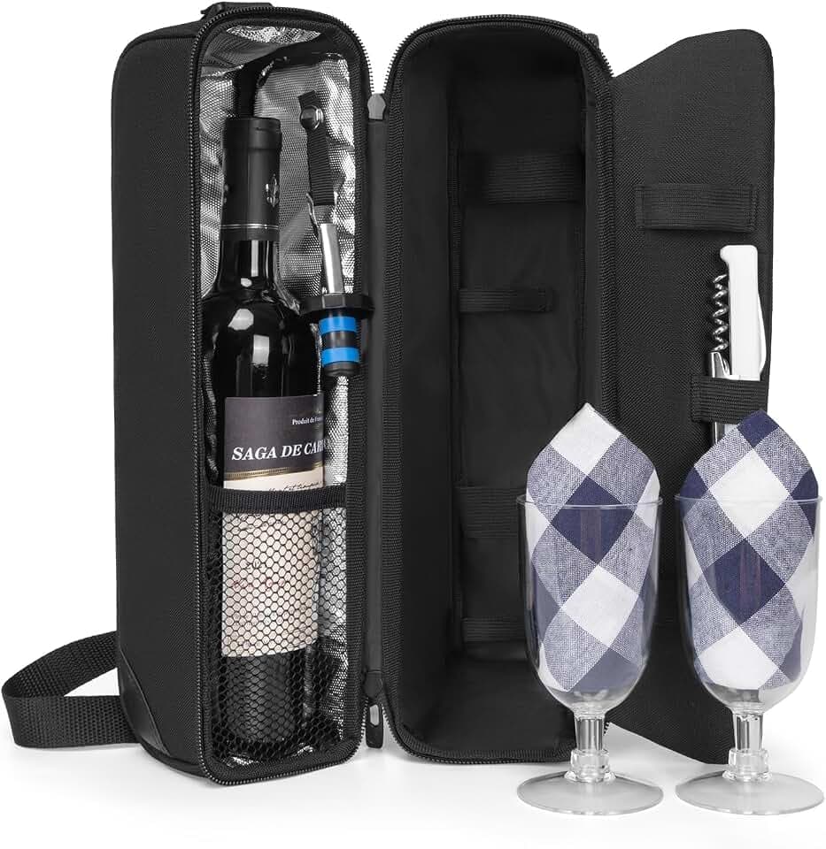 ALLCAMP Wine Bag, Wine Gift Set with Glasses & Opener, Gift for Lovers