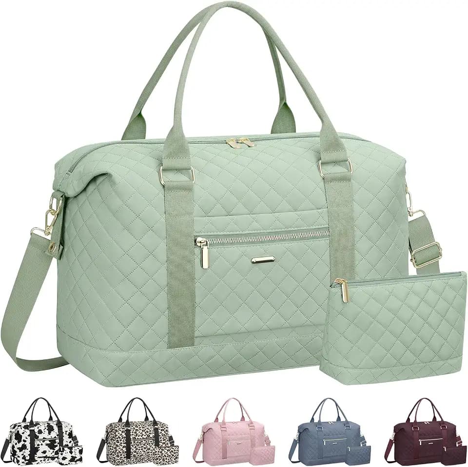 Tenot Quilted Duffle Bag for Women Travel Tote Bag with Luggage Sleeve