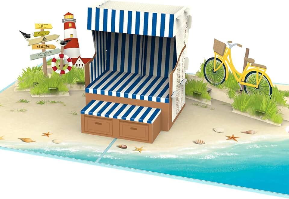 papercrush Pop-Up Karte Strandkorb, 3D Geburtstagskarte zum Thema Reisen