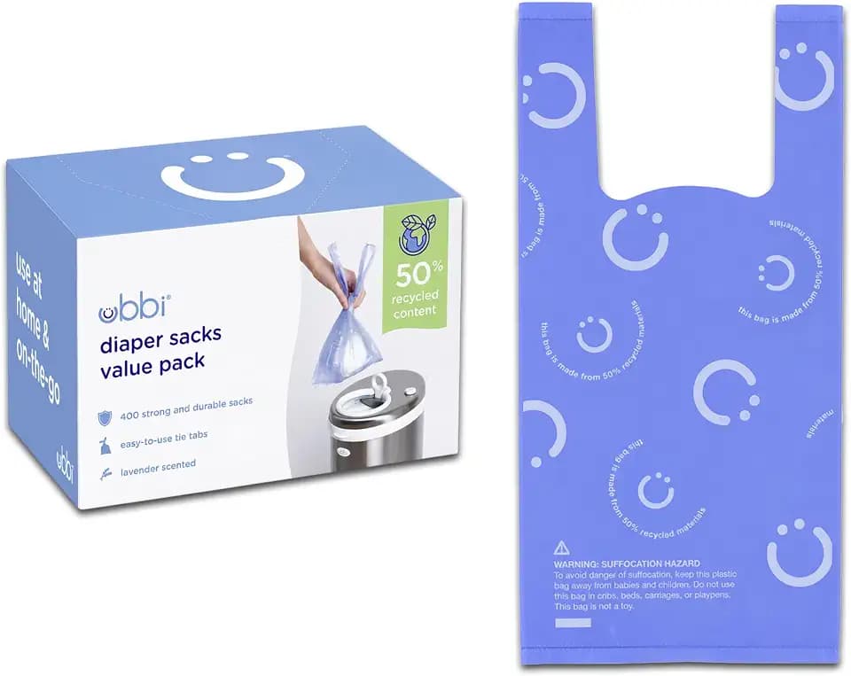 Ubbi Disposable Baby Diaper Sacks, Lavender Scented, 400 Count