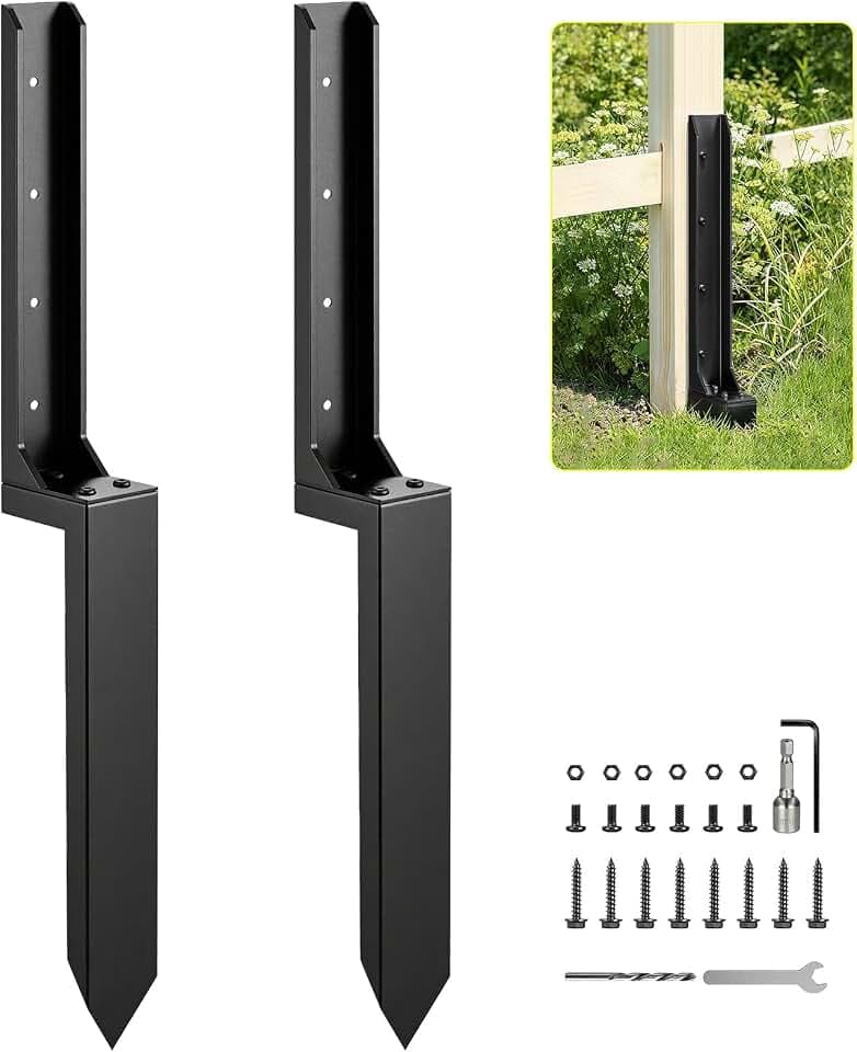 2pcs Fence Post Repair Kit - Fix Rotted or Damaged Wood Posts Without Replacement! Heavy-Duty Steel Brackets & Concrete Anchors for Permanent Stabilization