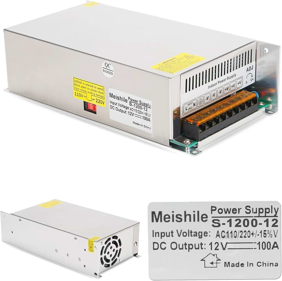 MEISHILE Trafo DC 12V 100A 1200W Schalternetzteil 230V AC auf DC Netzteil Transformator Industriell Adapter 0-80A Halbleiter Motor Pumpe Winde Amplifier SMPS 110V/220V