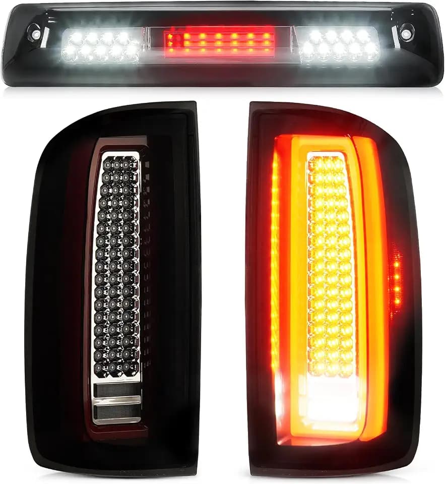 LED Tail Light Assembly + 3rd Brake Light Fit for Chevy Colorado/GMC Canyon Halogen Type 2015-2022, Taillight and High Mount Stop Light, 3 Pcs, Smoke Lens