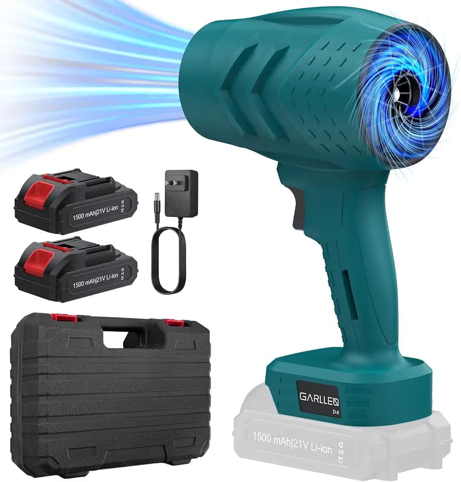 GARLLEN Akku Laubbläser, Tragbar Kabelloser Elektrischer Laubbläser 21V mit 2×1.5Ah Akkus und Ladegerät, Einstellbare Windgeschwindigkeit, Starke Windkraft 35000RPM, Laubpuster für Garten Rasenpflege