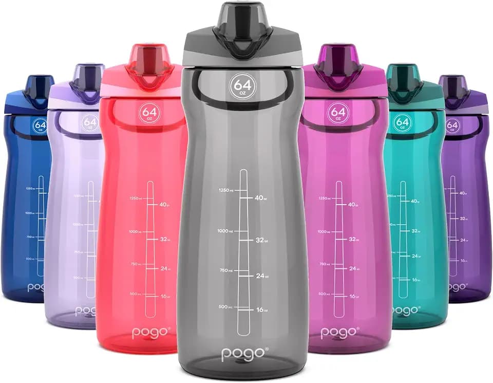 Pogo 64oz Plastic Water Bottle with Chug Lid and Carry Loop, Gray