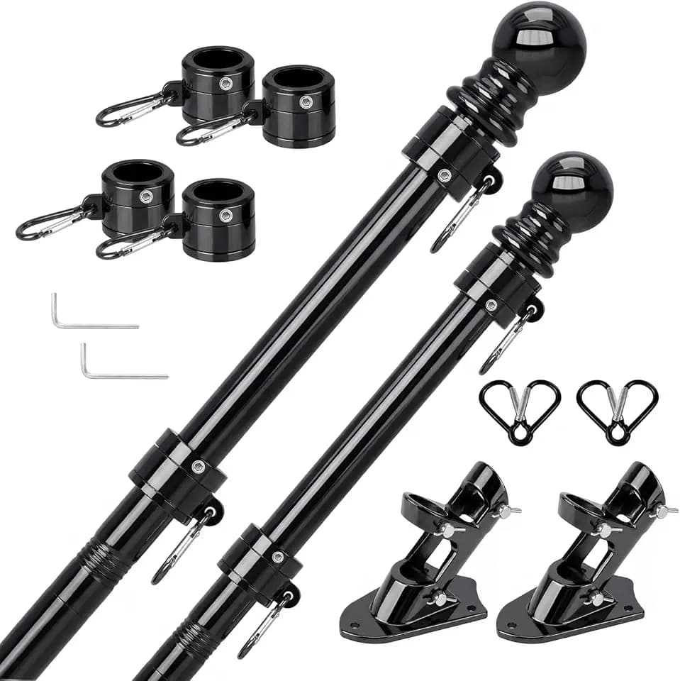 Flag Pole for Outside House with Holder, 6 FT, Tangle Free; Black