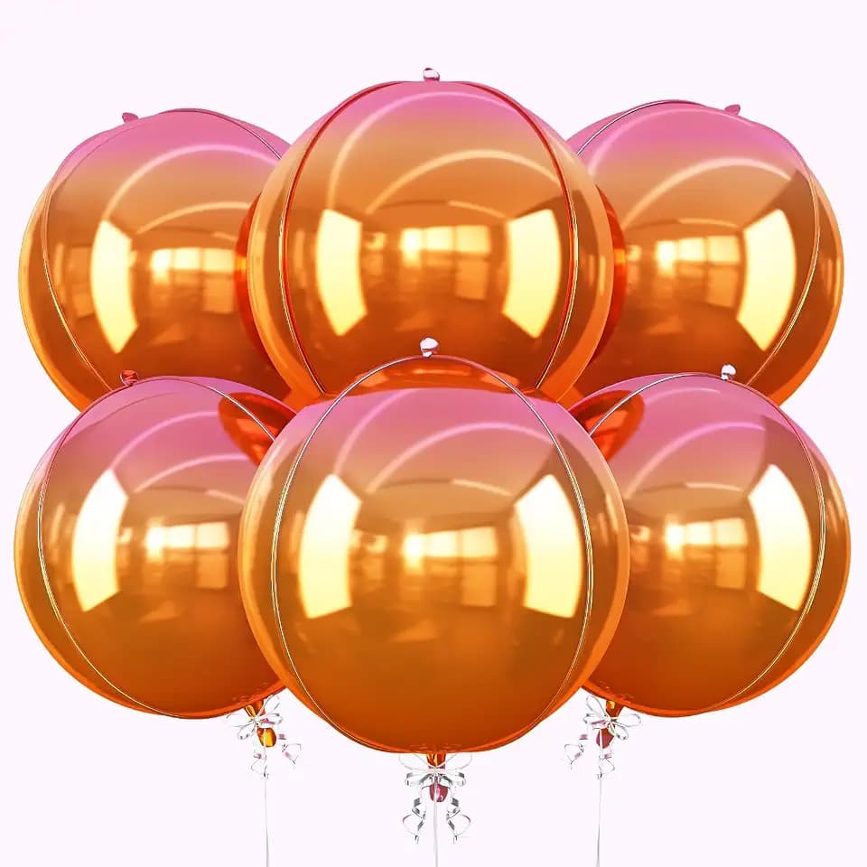 Metallic Pink Orange Round Foil Balloons, 22 Inch 6 Pcs 4D Fall Balloon
