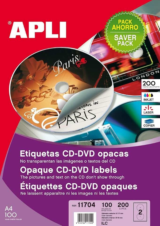 Apli - 200 Stück klassische CD/DVD-Etiketten Full Cover 117/18