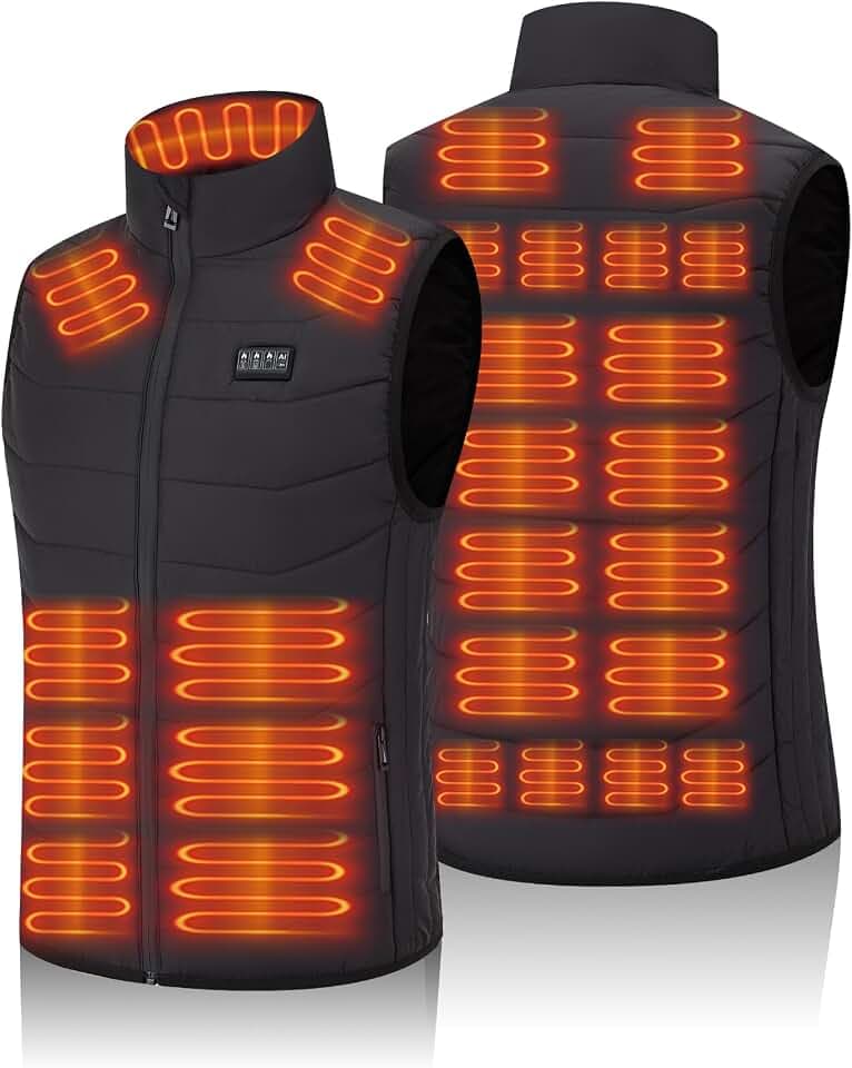 Heizweste für Herren Damen mit 26 Heizbereichen, Beheizbare Weste mit 5V USB & 7,4V DC Doppelanschluss, schnelles Aufheizen, 4 Steuerzonen (Ohne Akku)