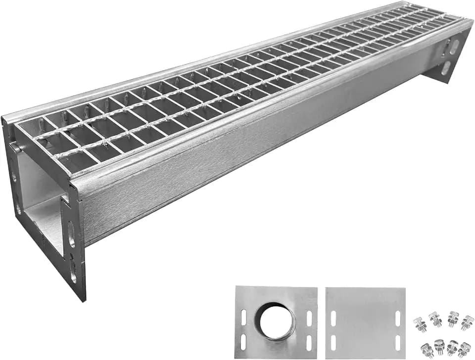 39.4x7.1x6.3in Stainless & Galvanized Steel Trench Drain