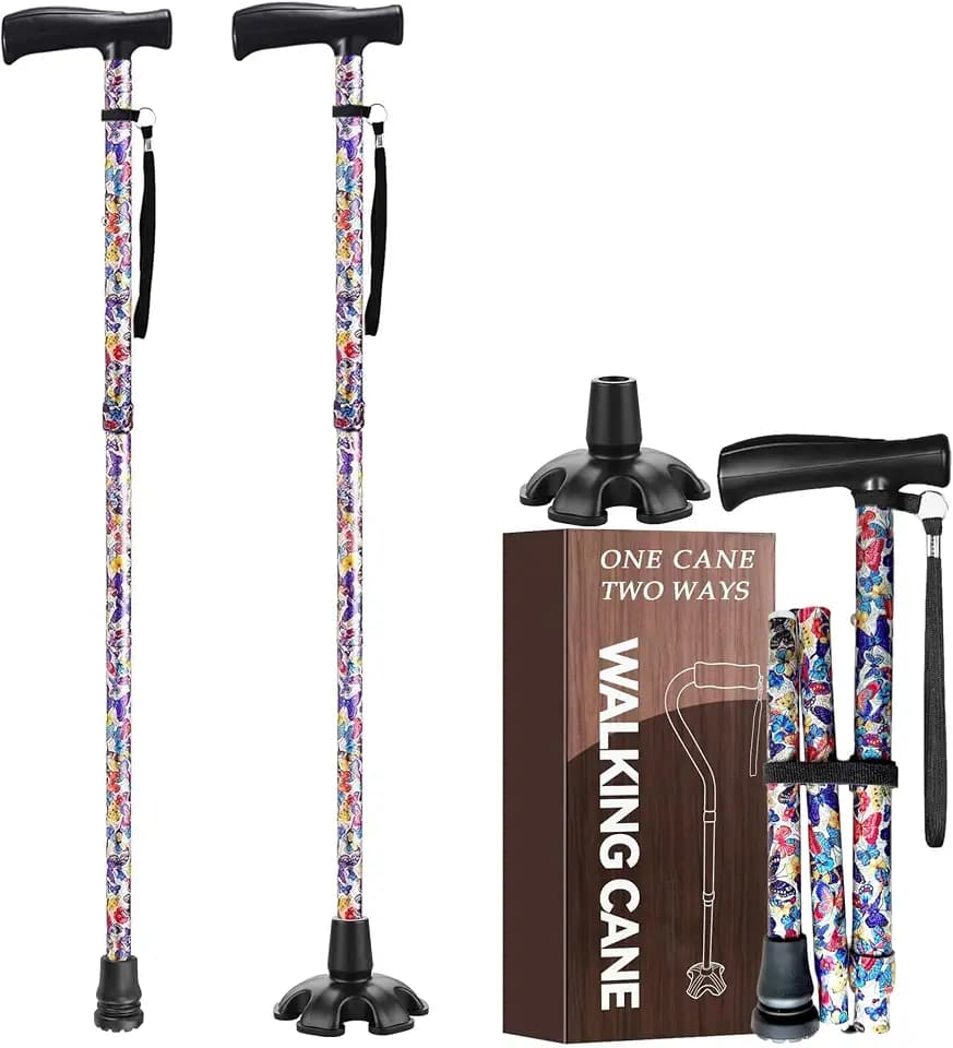 Floral Canes for Women Folding Cane for Stability with Non-Slip Base, Adjustable Walking Cane for Seniors - Lightweight Collapsible Walking Sticks with T & Offset Handle