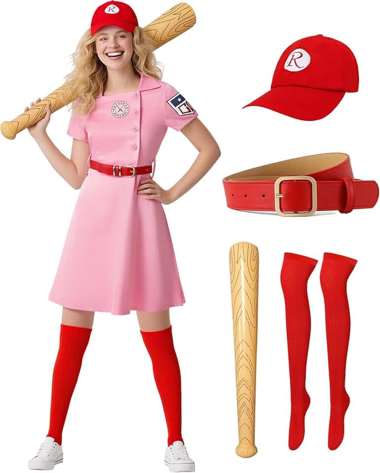 Women Baseball Dress Costume Set Retro Player Uniform Halloween