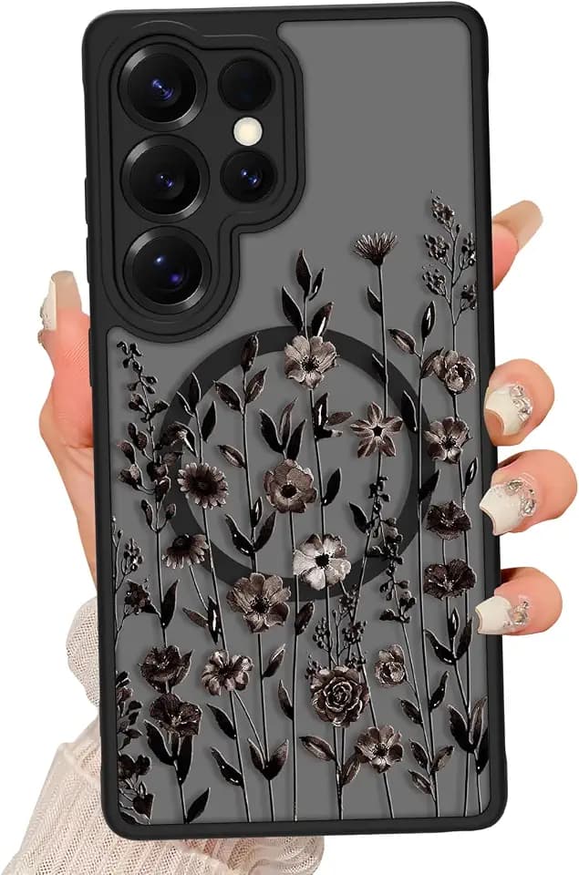 Magnetic for Samsung Galaxy S26 Ultra Case for Women, Black Floral