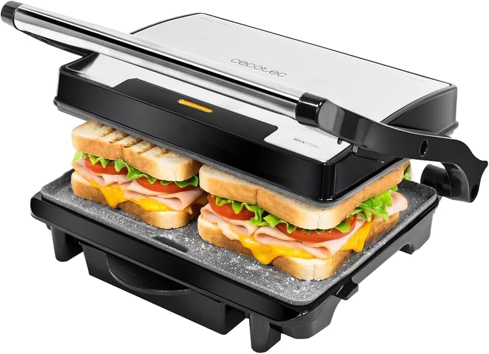 Cecotec Elektrischer Kontaktgrill Rock'Ngrill 1500 Rapid Sear, 1500 W Leistung, RockStone Antihaftbeschichtung, 24,5 x 17,3 cm Grillfläche, Fettauffangschale, Elektrogrill, PFOA-frei